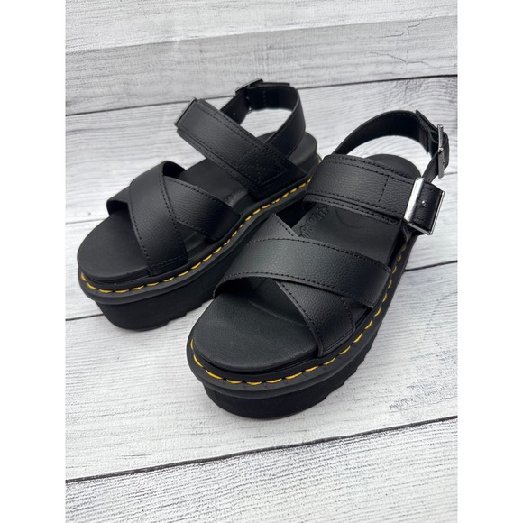 Dr. Martens Shoes - Dr. Martens Blaire Black Leather Platform Sandals Adjustable Buckle Straps‎